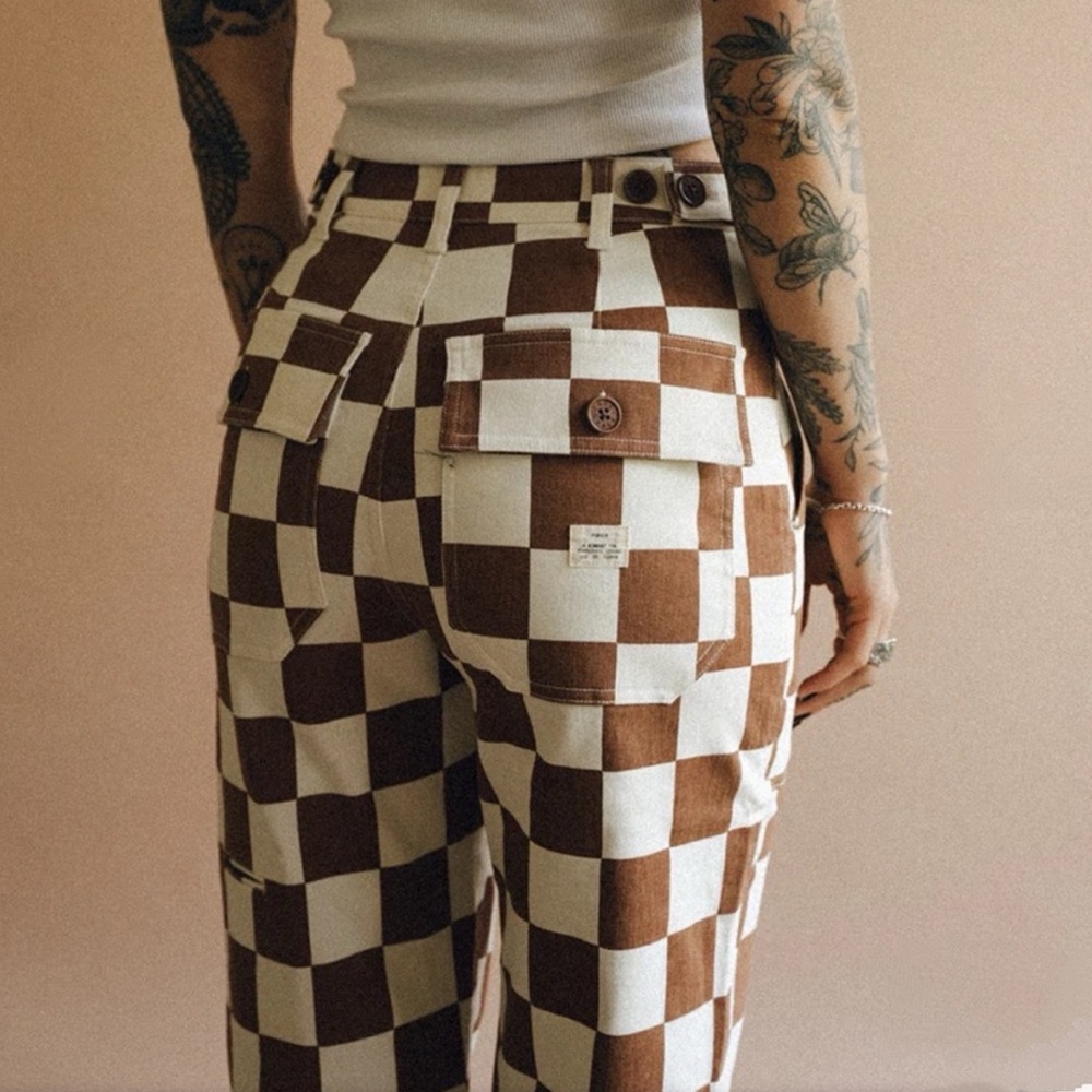 P&Co  NWT 304 Service Fatigue Checkerboard High Waisted Straight Leg Pants 2 Reg - Picture 5 of 12